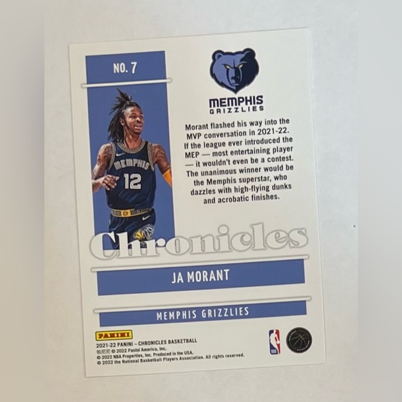 Trading card 2021/22 Panini- Chronicles Basketball # 7 Ja Morant ( Memphis ) . - Picture 2 of 9